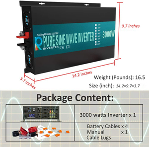 WZRELB 3000瓦纯正弦波功率逆变器3000 W 12V DC至110 120V AC，带2个交流插座，用于紧急房车的液晶显示器 - Product Image 5