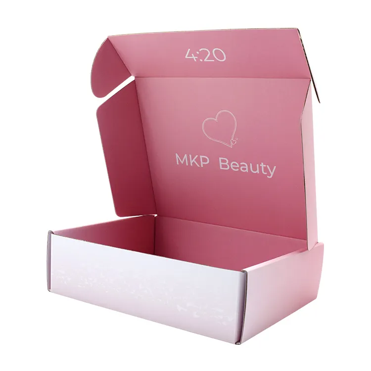 Оптовая продажа, индивидуальный логотип, маленькая косметическая коробка для ухода за кожей, отправка почтовых отправлений, белая гофрированная розовая коробка для косметики