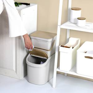 Cubo de basura de plástico con tapa, dos cubos de basura apilables con mango, contenedores de clasificación de baño en la cocina