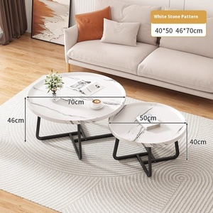 Mesa de centro nórdica moderna, combinación de mesa auxiliar, mesas de centro anidadas de madera rústicas redondas para el hogar, sala de estar - Product Image 6