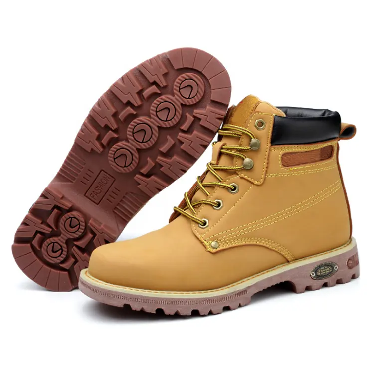 Amarelo nubuck couro composto toecap, sapatos de segurança leve, botas de trabalho masculinas baratas