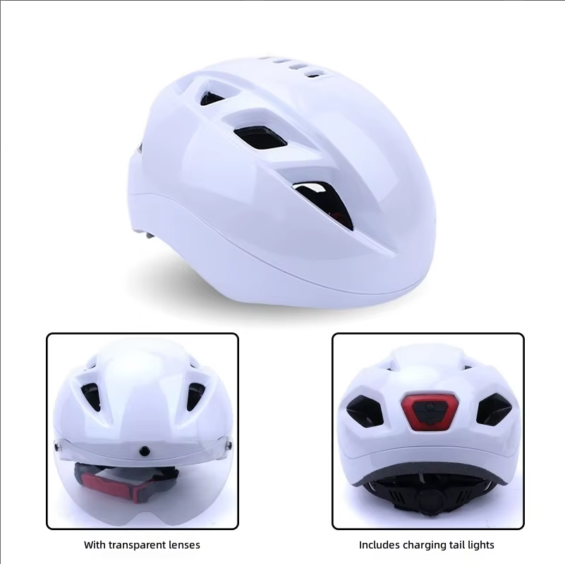 Metallic white helmet-with tail light and lens