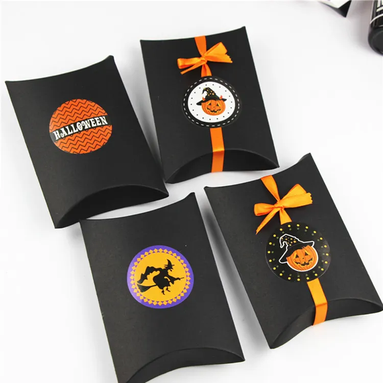 맞춤형 로고 인쇄 작은 귀여운 계절 블랙 크래프트 베개 종이 상자 사탕 비스킷 선물 포장