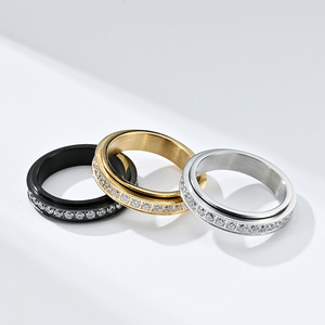 Nhẫn Xoay Giảm Lo Âu Có Thể Tùy Chỉnh Nhẫn Xoay Giảm Căng Thẳng Sáng Bóng Nhẫn Xoay Đá Zircon Bằng Thép Không Gỉ Vàng 18K Cho Nam Nữ - Product Image 5
