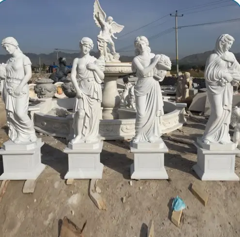 Decoração personalizada para o exterior, estátuas de mármore em tamanho natural esculpidas à mão, deusa grega, jardim, quatro estações, tamanho real