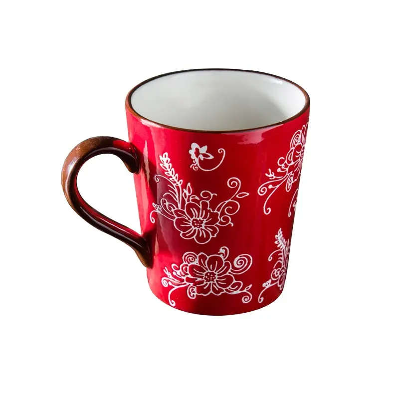 Taza de cerámica con estampado de tazas, juego de tazas de porcelana para infusiones de café y té