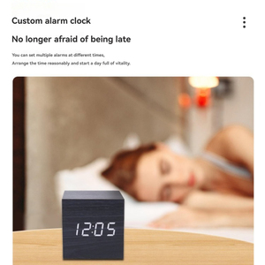 Despertadores LED de madera Temperatura Reloj electrónico Control de sonidos Pantalla LED digital Reloj de mesa de escritorio - Product Image 3