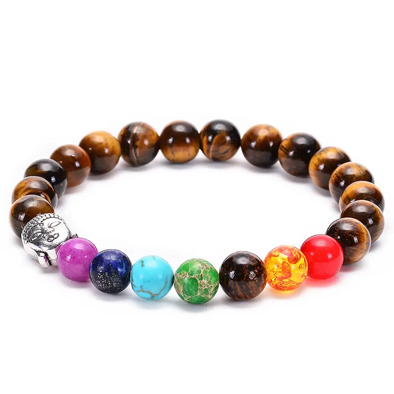 Grosir Buddha energi penyembuhan pria 7 tujuh Chakra mata harimau 8mm batu gelang manik-manik