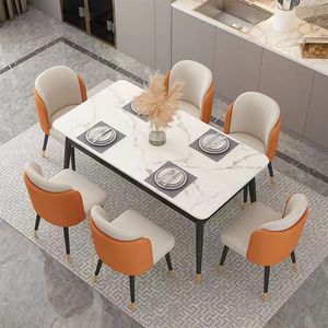 Mesa de comedor de mármol de lujo ligero y combinación de silla rectangular pequeño apartamento juego de mesa de comedor para el hogar - Product Image 3