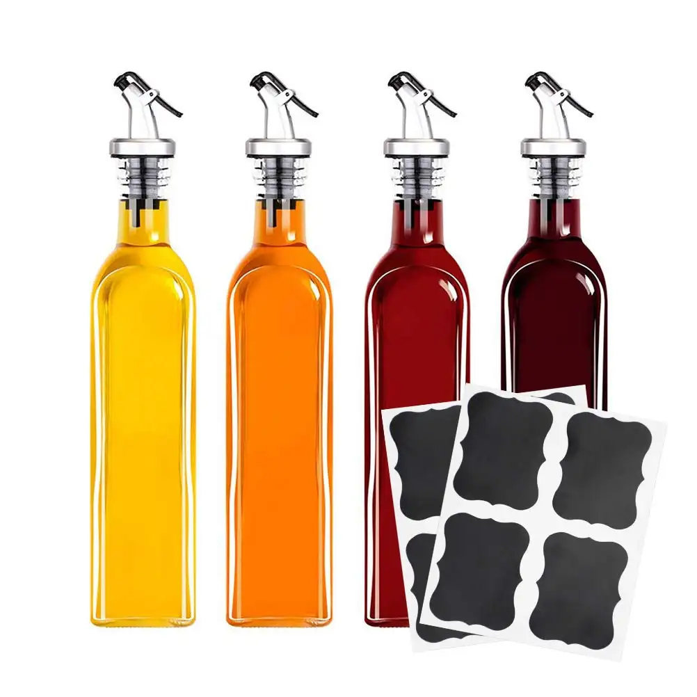 Dispensador de vinagre de aceite de vidrio blanco cuadrado Superior, juego de botellas de aceite esencial, tarro de aceite de cocina, Material de silicona para uso de jugo