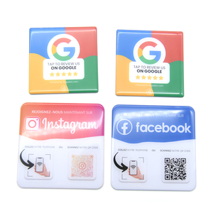 Factory Customization 13.56mhz NFC Chip Google Reviews Stickers Acrylic QR <strong>Code</strong> NFC Menu Sign Social Media Google Review Plate