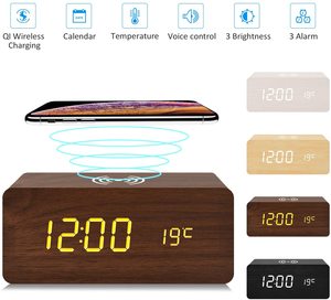 Producto de venta rápida en el mundo, control de voz, vendedor superior, mesa de escritorio barata, reloj despertador Digital Led de madera
