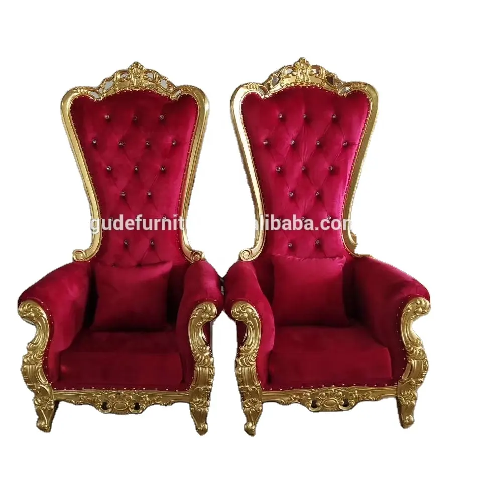 Royal gold moldura de madeira, quadro de couro pu vermelho, throne, king, cadeira, hotel, casamento, cadeiras, venda imperdível