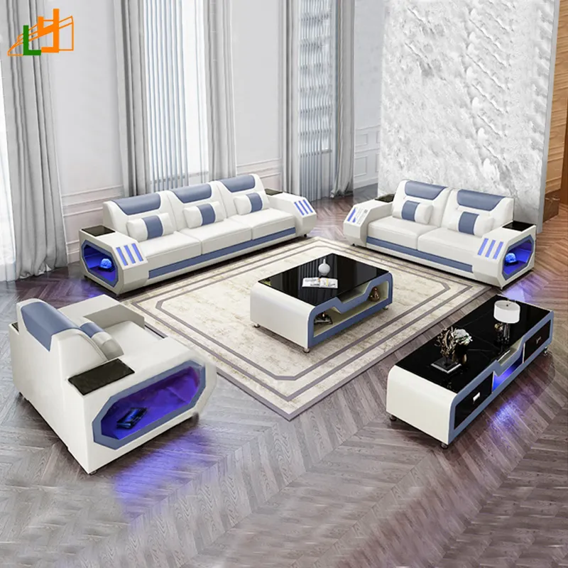 Modern Living Room Sofa Set Genuine Leather Sofas with USB Music Speaker 2023 hot sale sofa