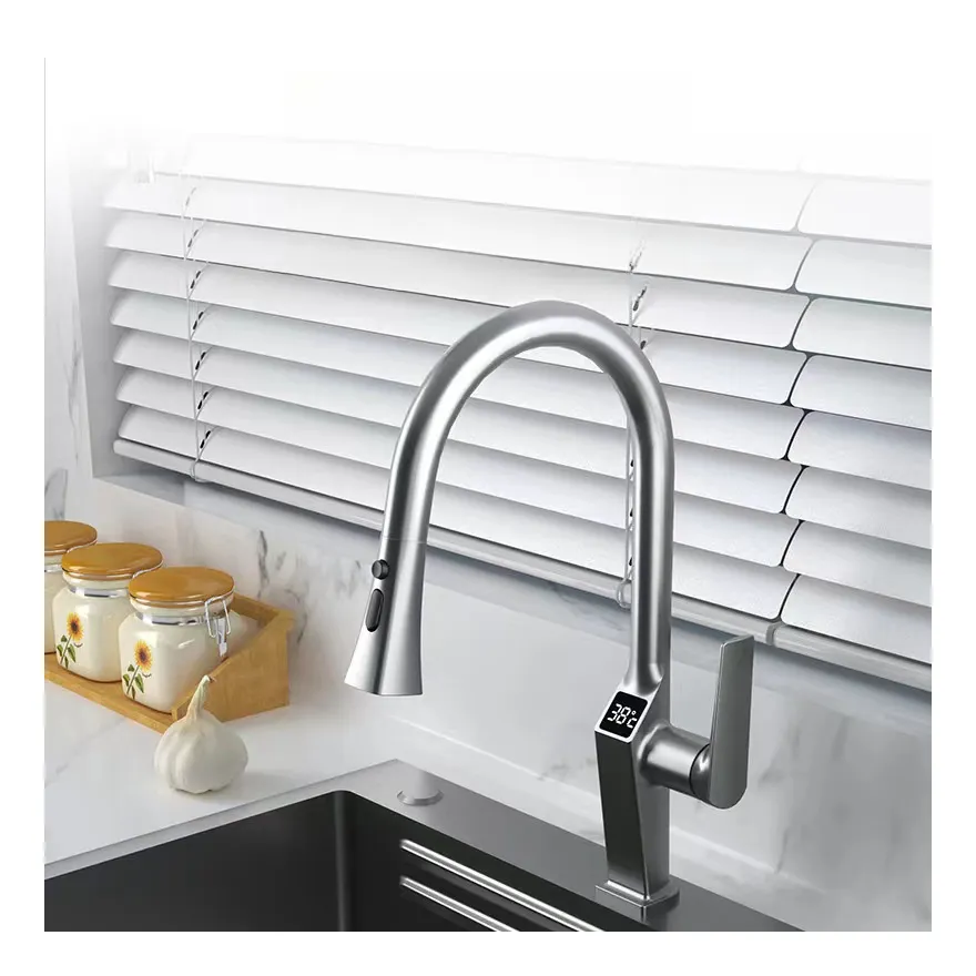 NO MOQ kitchen faucet Single handle pull-down mixer hot and cold faucet automatic temperature control water tap