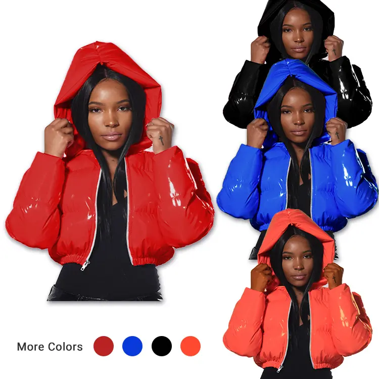 Femmes vêtements courts hiver chaud bulle manteau vêtements tenues pour femme léger rembourré à capuche brillant épais doudoune 2022