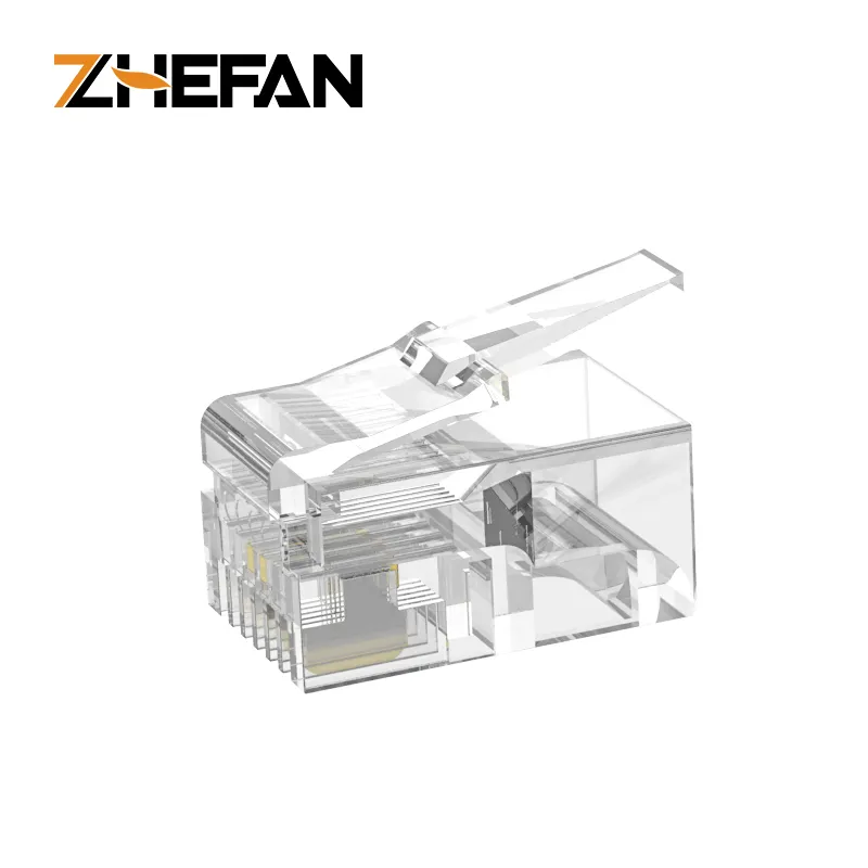 Zefan konektor telepon 6p2c pria, colokan Modular Rj11 tubuh pendek tanpa pelindung