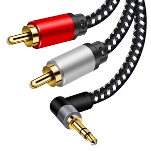 3.5毫米90度辅助电缆至2公RCA立体声分离器电缆1/8直角TRS至RCA直插头音频辅助线 - Product Image 1