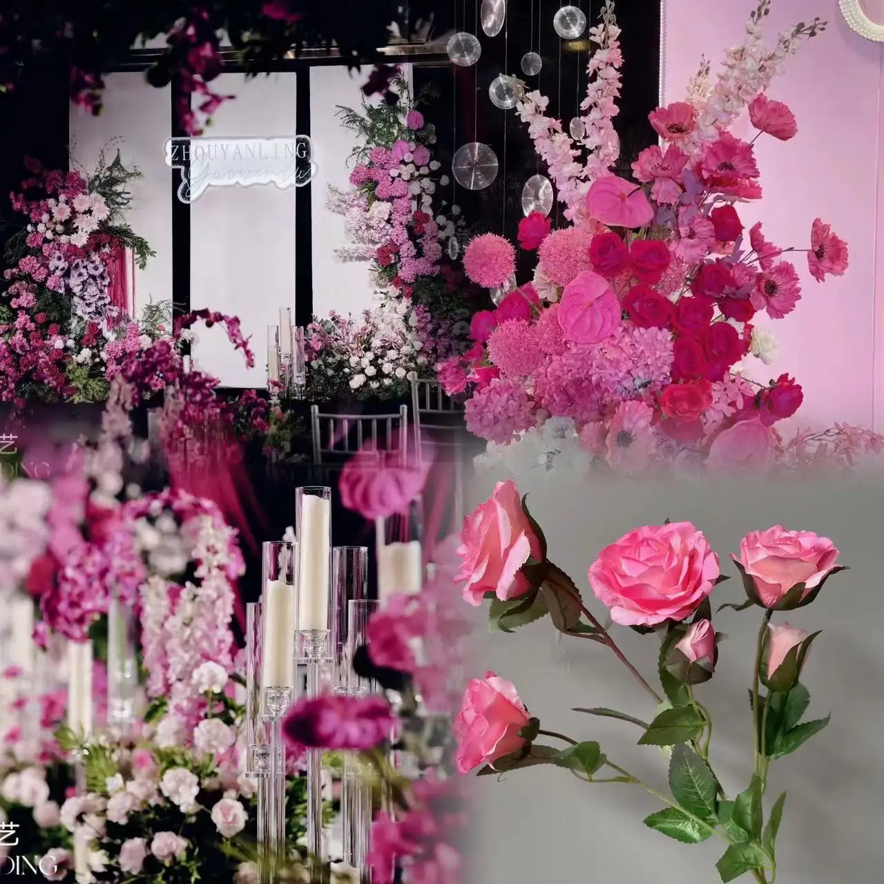 Flores artificiales de D-PS001 para decoración de bodas, rosas de seda, decoración para fiestas