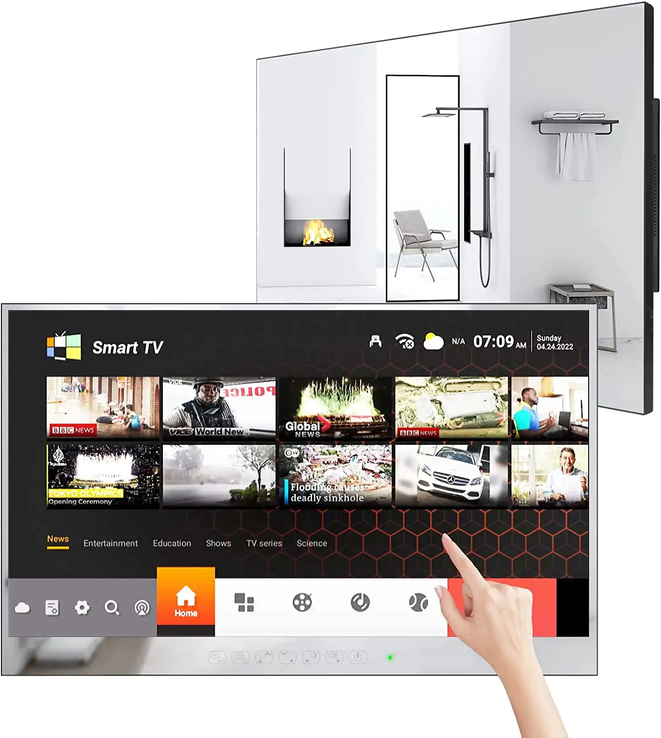 TV da 27 "a Touch Screen bagno Smart Mirror TV impermeabile