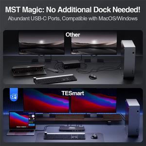 适用于笔记本电脑和台式机的TESmart USB-C MST和EDID KVM开关2台电脑高清多媒体接口 + 显示端口USB 3.0 4K60HZ KVM扩展坞 - Product Image 5