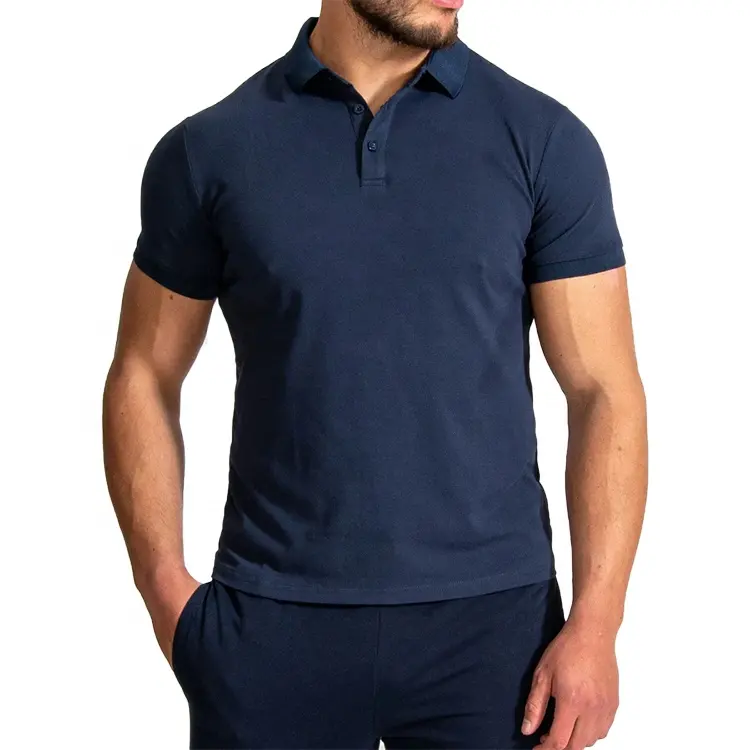कस्टम लुभावनी फिट पाइप खिंचाव कपड़े लोचदार कड़ी शर्ट तीन बटन मांसपेशी फिट कपास स्पैन्डेक्स पोलो शर्ट पुरुषों