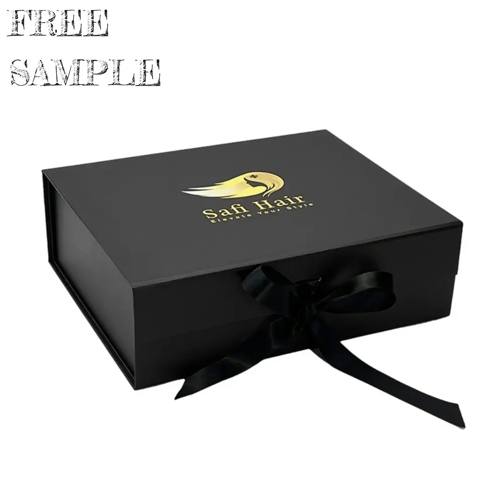 Siyah lüks Logo özel manyetik kapak kapak büyük güzel pembe saten kaplı hediye ambalaj kutuları peruk