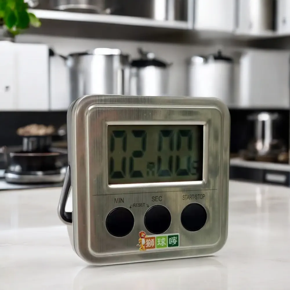 Minuterie numérique de cuisine en acier inoxydable écologique grand écran LCD carré ABS à la mode 99m59s minuterie en métal