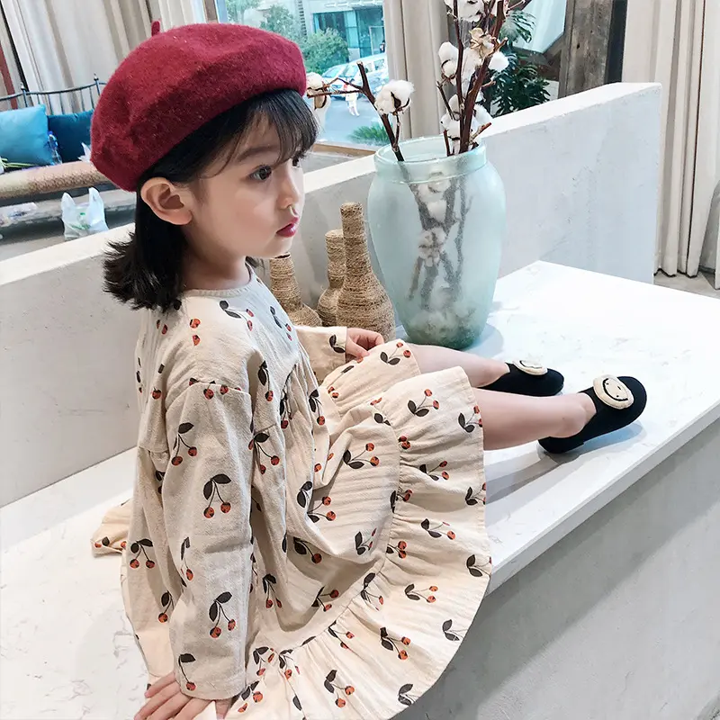 2019 new Coreano primavera moda casual per bambini abbigliamento per bambini carino ciliegia frutta modello di stile rurale della ragazza della principessa dress