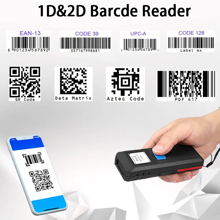 Temu Draagbare 1d 2d Qr Barcode Lezer Mini Barcode Scanner Voor Android Tablet Pc Pos Systemen Bt Draadloze Scanner