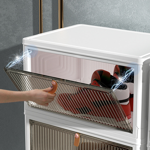 プラスチック製折りたたみ式収納オーガナイザー4層スタッカブル収納ボックスビンふた付きキッチンベッドルームリビングルームスタディオフィス - Product Image 5