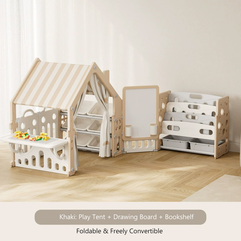 Khaki Play Tent+Drawing Board+Bookshelf