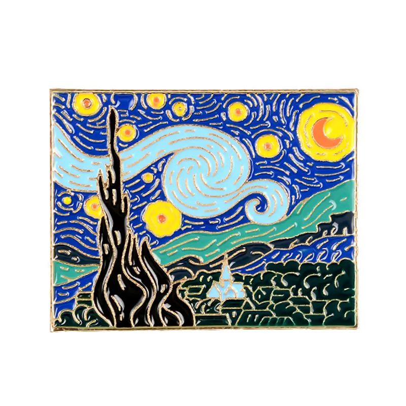 빈센트 반 고흐 유명한 예술 그림 핀 밤 별이 빛나는 하늘 에나멜 밤 배낭 가방 아티스트 군중 예술 브로치 쥬얼리