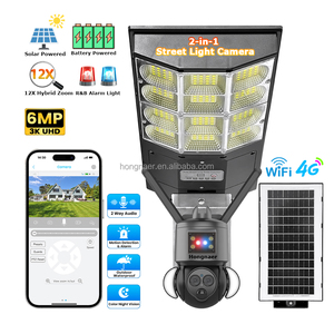 Hongnaer 6MP 2レンズ12Xズームワイヤレスソーラー電源CCTVカメラUbox WiFi屋外セキュリティ4G Simカードソーラー街路灯カメラ - Product Image 1