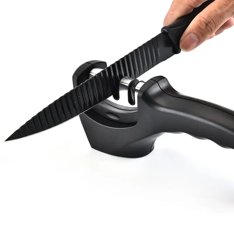 Kitchen Knife Sharpening Tools 3 Stage Multifunctional Stainless Steel Black Knife Sharpener