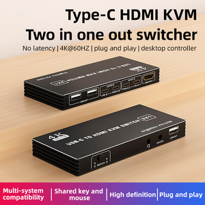 Type C <strong>KVM</strong> Switcher 2x1 4K 60Hz USB-C to HDMI USB <strong>KVM</strong> <strong>Switch</strong> <strong>2</strong> in <strong>1</strong> Out Support PD Charging for <strong>2</strong> Computer Share Mouse Keyboard