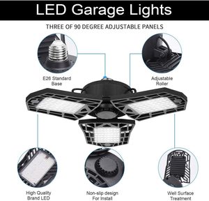 2 paket LED garaj ışığı, 60W ötesinde parlak garaj ışığı deforme garaj tavan ışıkları, 6500K vida LED Tri ışık - Product Image 2