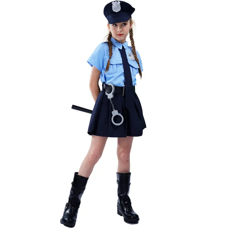Kızlar memur üniforma kostüm seti cadılar bayramı giyinmek parti çocuklar için Cop kostüm