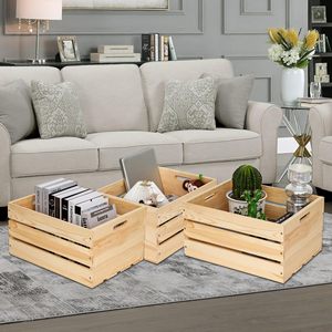 Gỗ thông Lớn Thùng để lưu trữ, vinyl hồ sơ lưu trữ thùng, exuding thông tự nhiên hương vị chưa hoàn thành thùng gỗ để hiển thị - Product Image 5