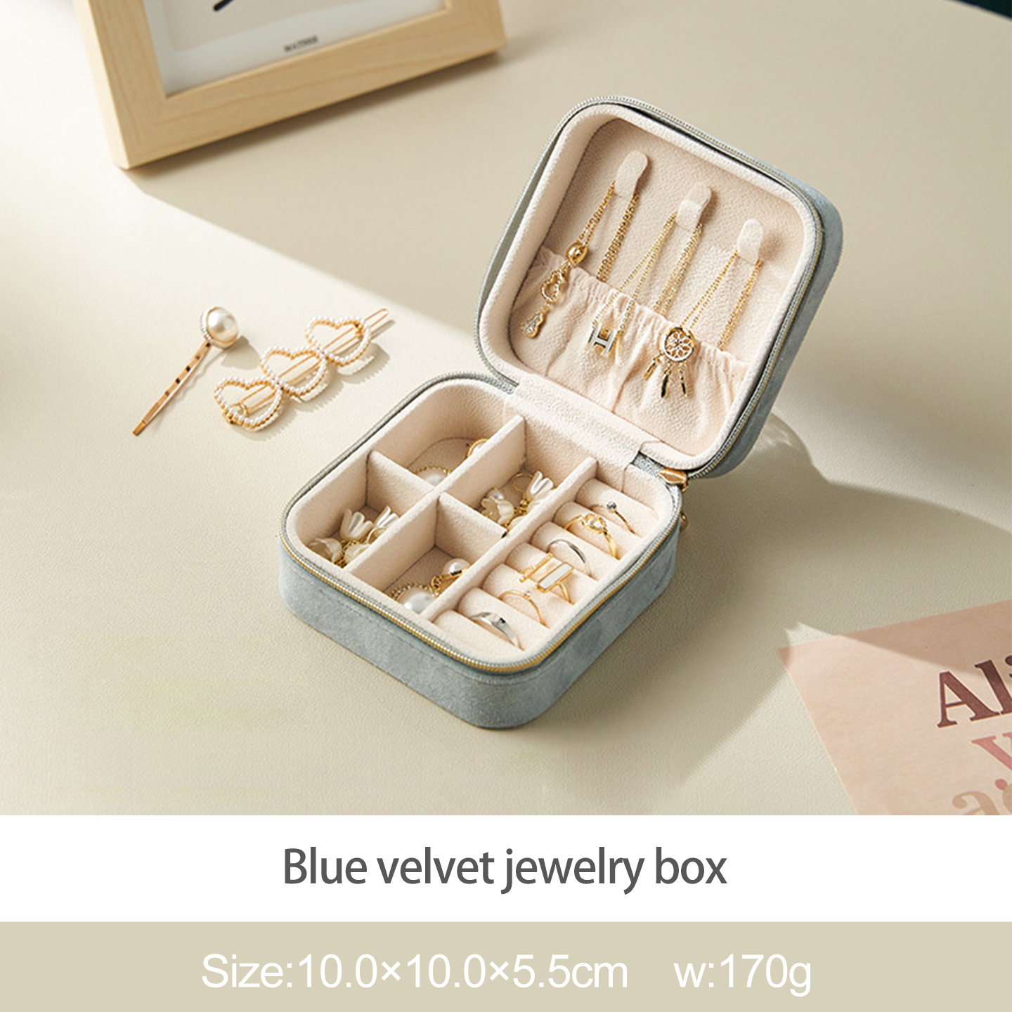 Blue velvet jewelry box