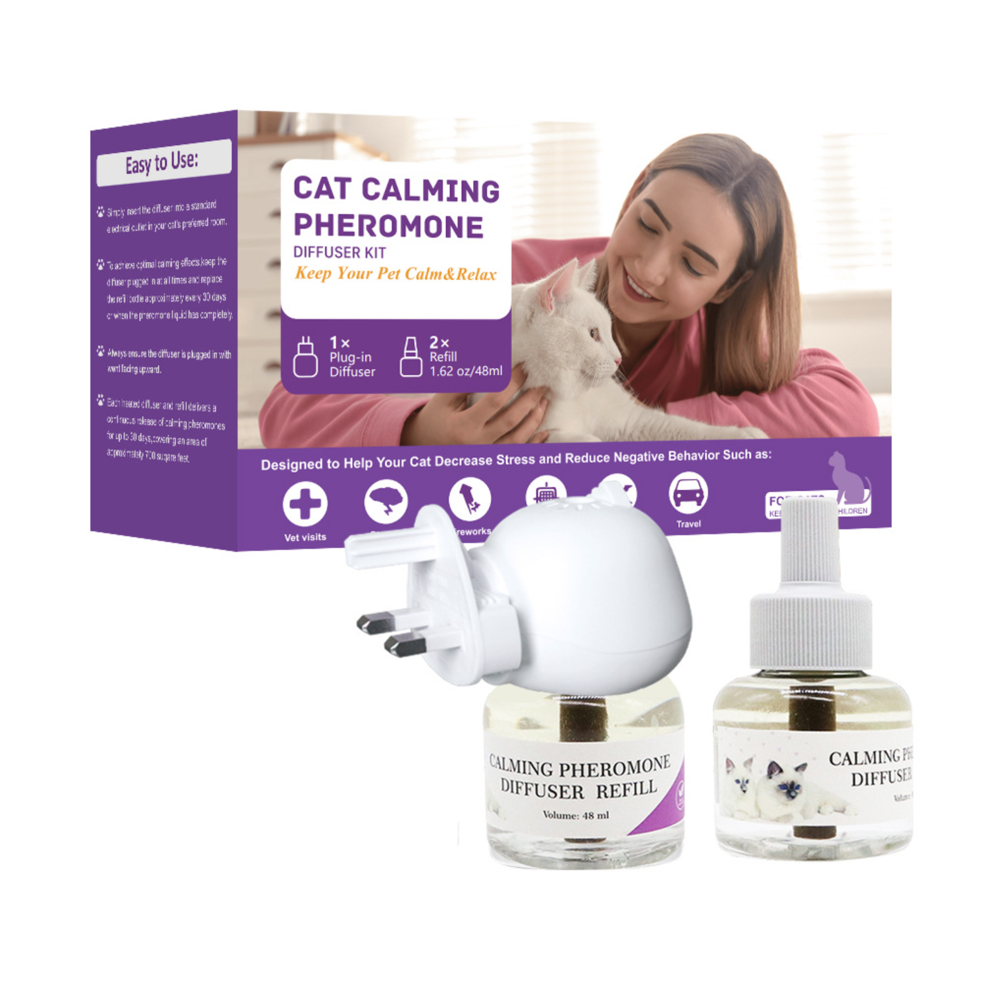 Liquide apaisant et calmant pour chat standard britannique (1 unité + 2 liquides)
