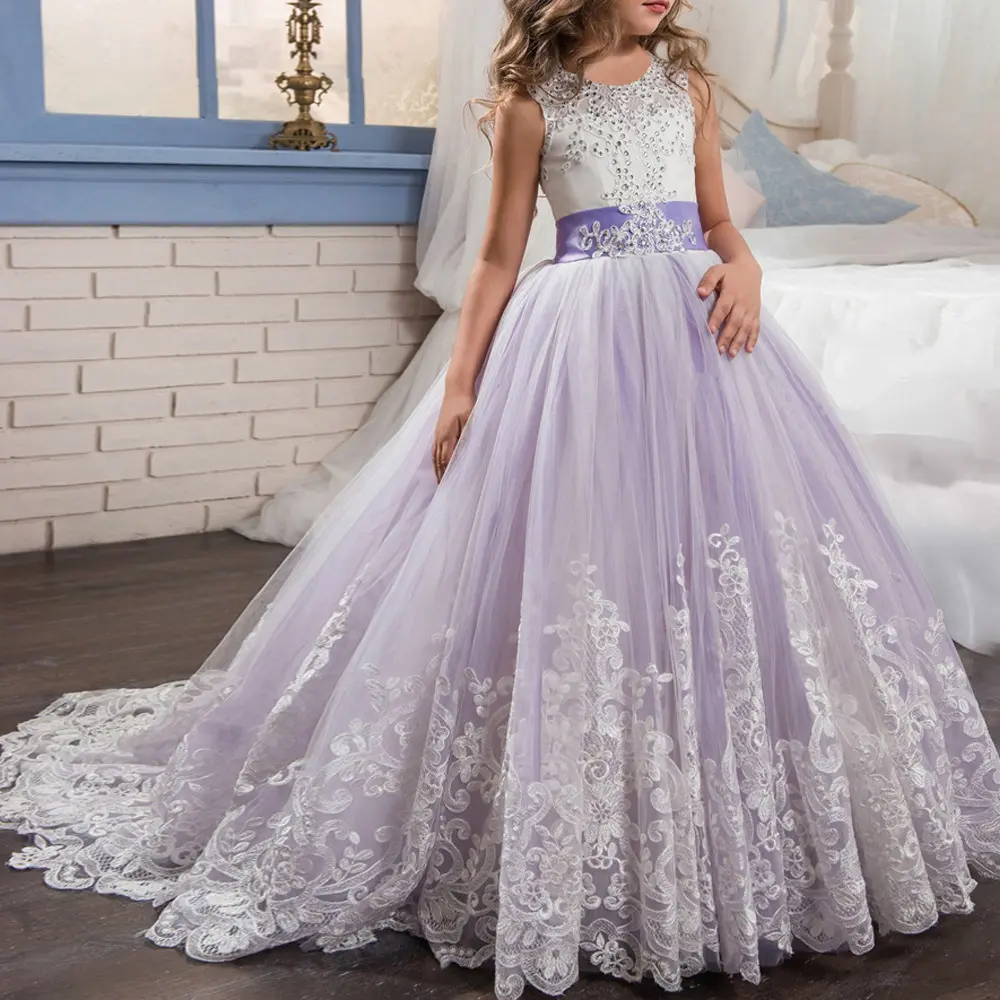 Vestidos de graduación largos de flores elegantes para niñas, ropa de fiesta para niñas, vestido Formal de noche para dama de honor y boda