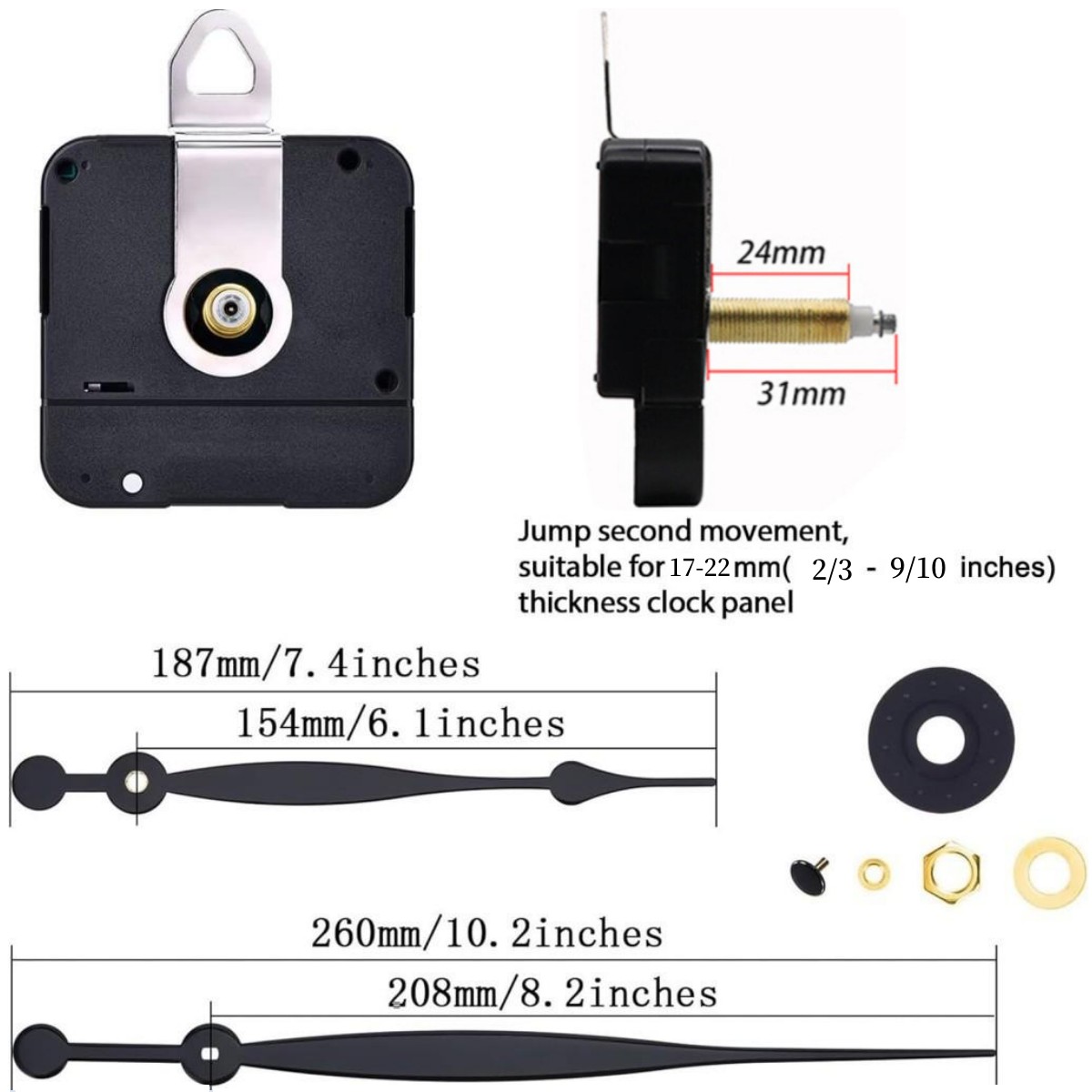 31mm Shaft High Torque Movement with Black Hands and Hook