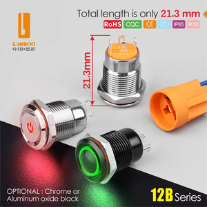LANBOO 12mm 12V/24V/220V Mini interruttore a pulsante anello luce di alimentazione in acciaio inossidabile in alluminio per applicazione industriale - Product Image 6