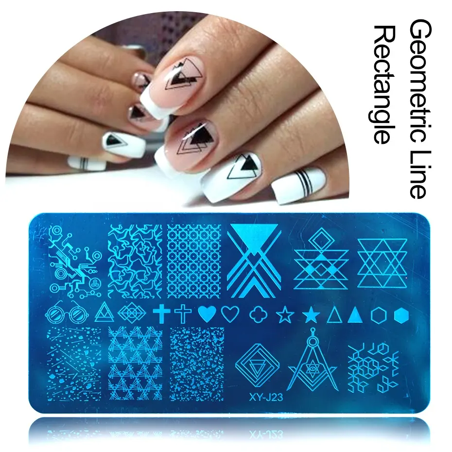 Moldes geométricos para unhas, padrão de linha para unhas, ferramentas de estêncil, traços de flores, placa de estampagem, modelos de arte para unhas, novo, 2020