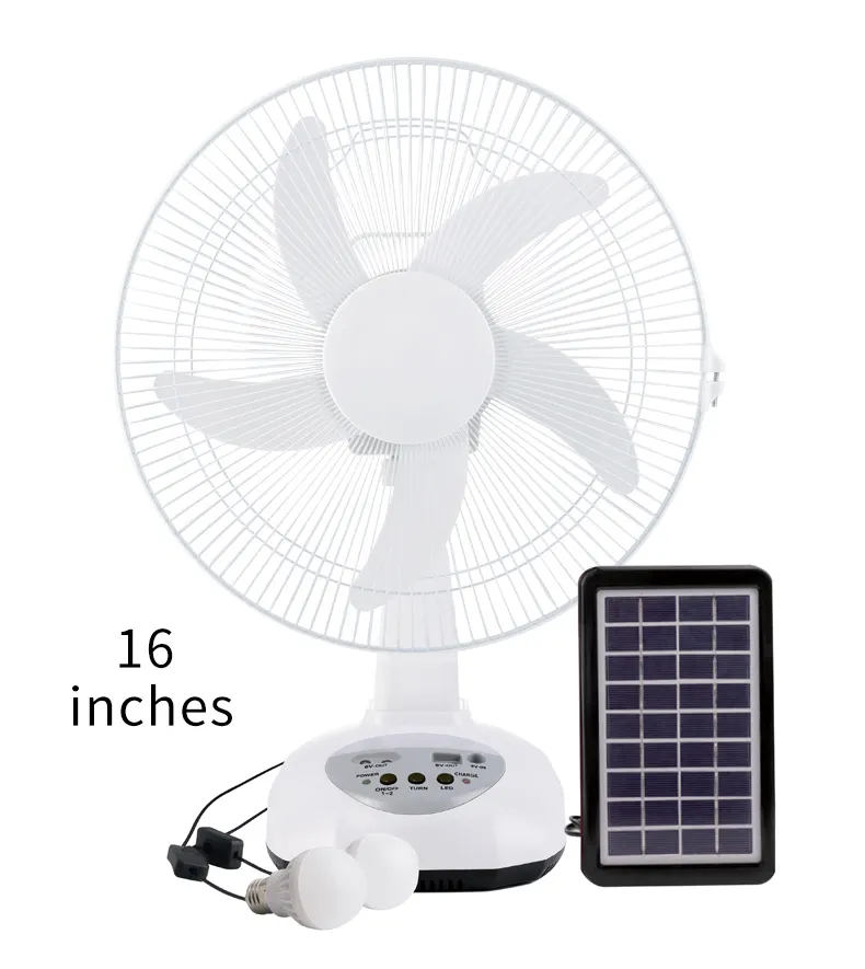 Ventilador con batería de 12 pulgadas, ventilador recargable solar con panel solar y 2 bombillas led originales de fábrica