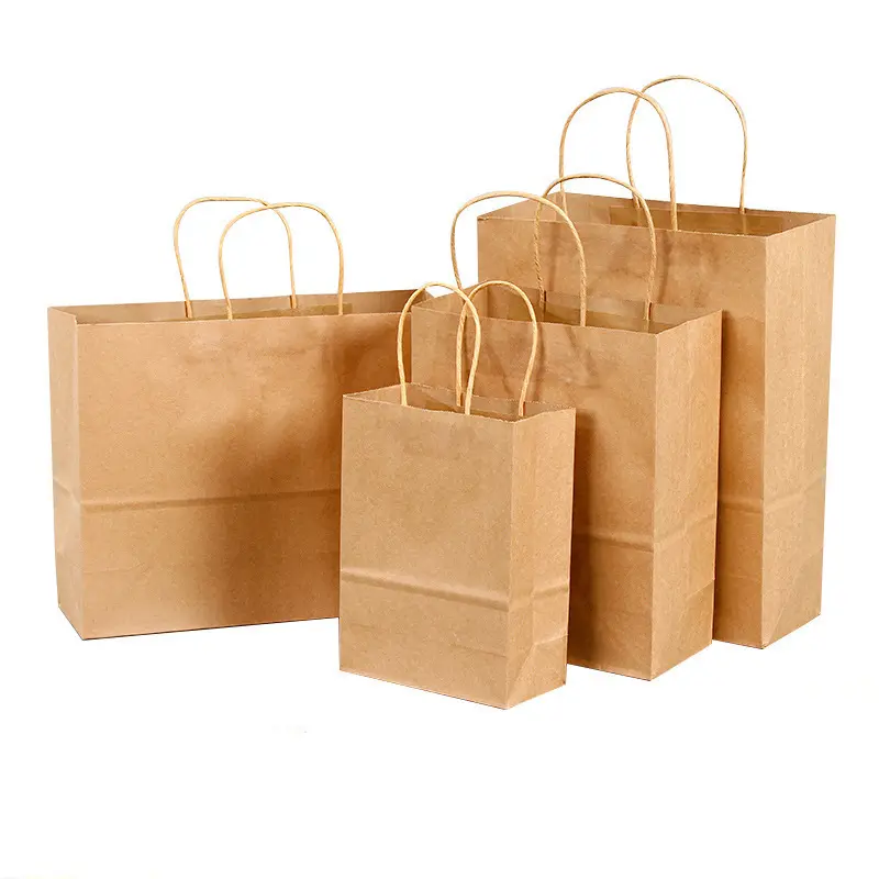 Kraft Paper Bag With Handle Party Birthday Holiday Gift Bag Takeaway Handle Food Packaging Paper Bags
