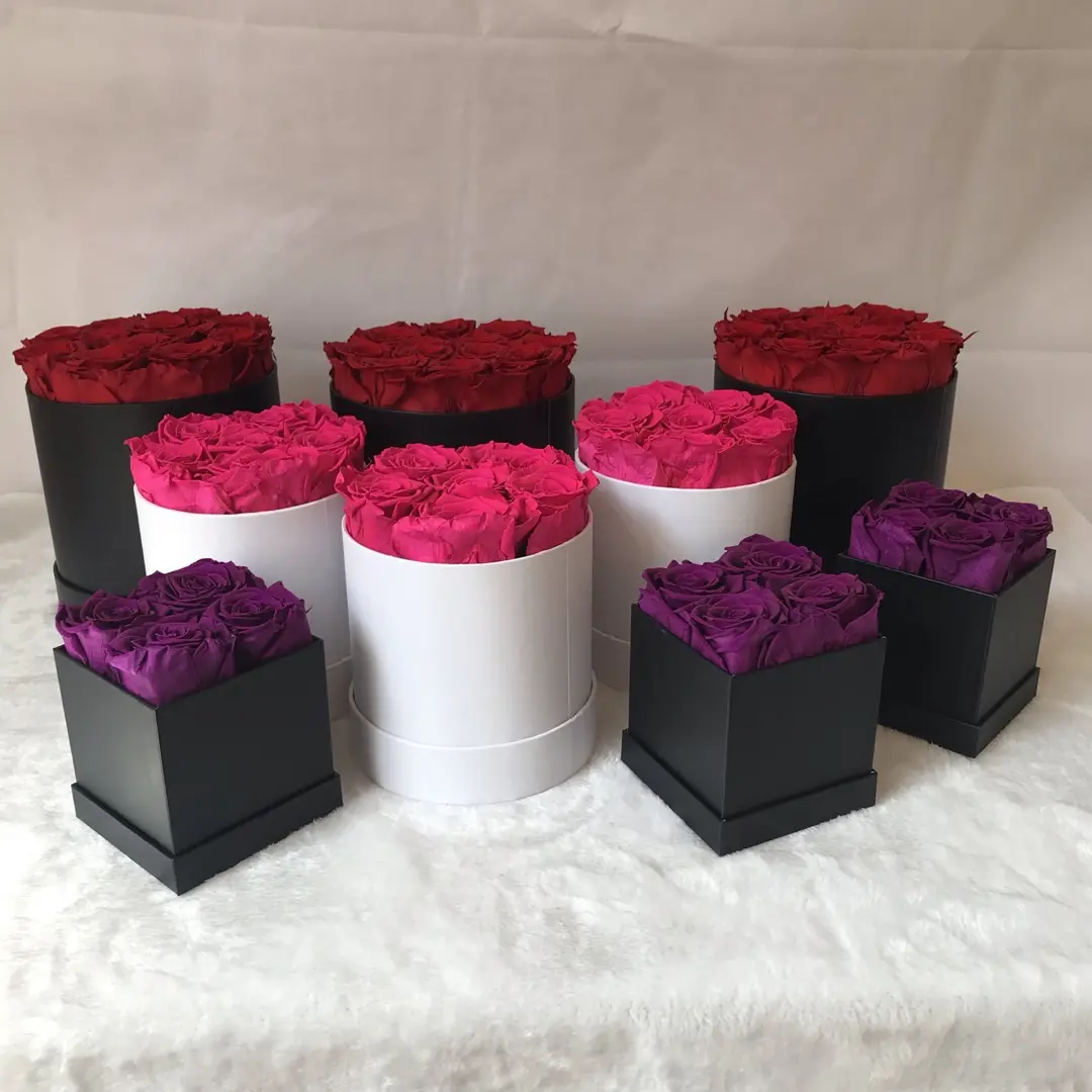 Faixa redonda com rosas preservadas fabricantes de verão, caixa para decoração de festa e presente