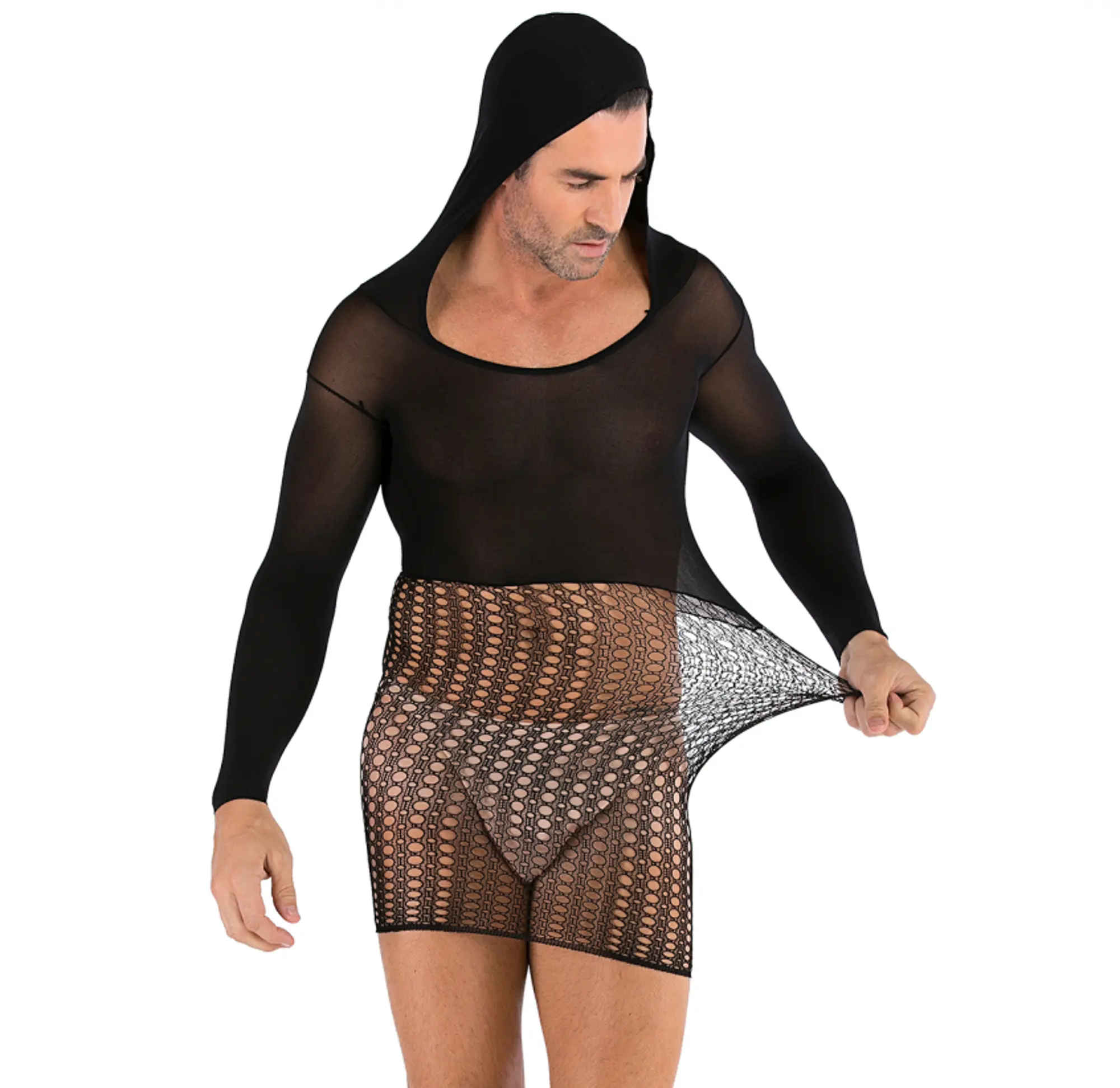 Sexy Uomo e donna unsex cappello a rete bodystocking vestito