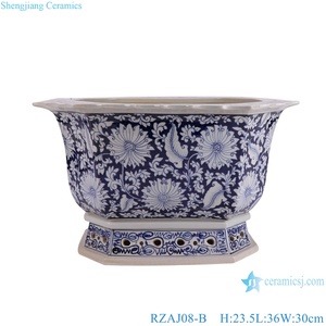 RZAJ08-B mavi ve beyaz porselen lotus dal desen sekizgen seramik saksı bahçe ekici - Product Image 2